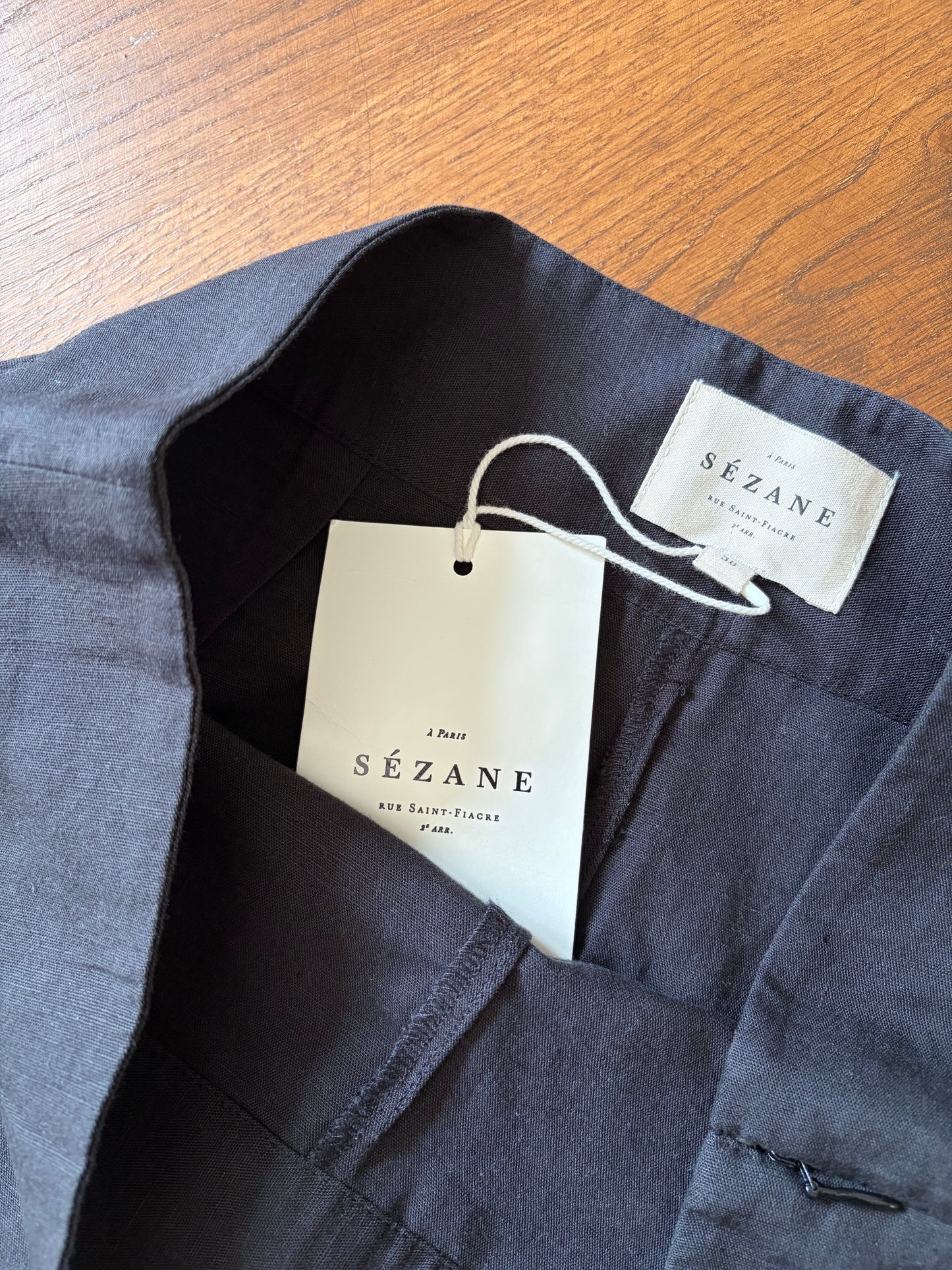 Sézane Black Linen-Mix Broderie Hem Trousers - UK 10 - With Tags