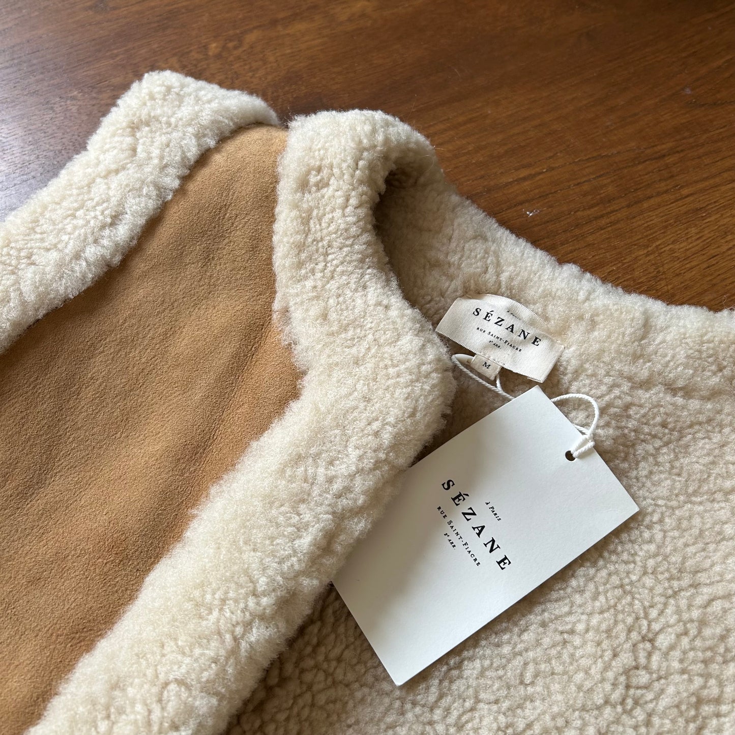 Sézane Caramel / Ecru Sheepskin and Shearling Gilet - Medium - With Tags