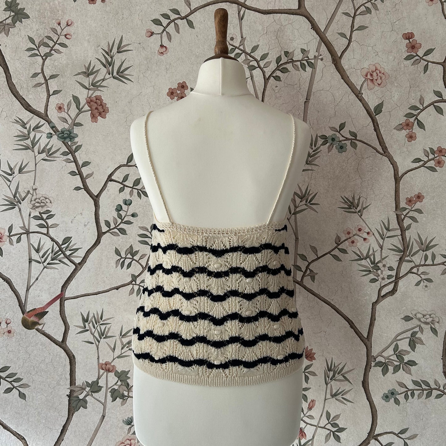 Sèzane Navy and Ecru Buttoned Front Knitted Camisole - XS (UK 6 8) - With Tags