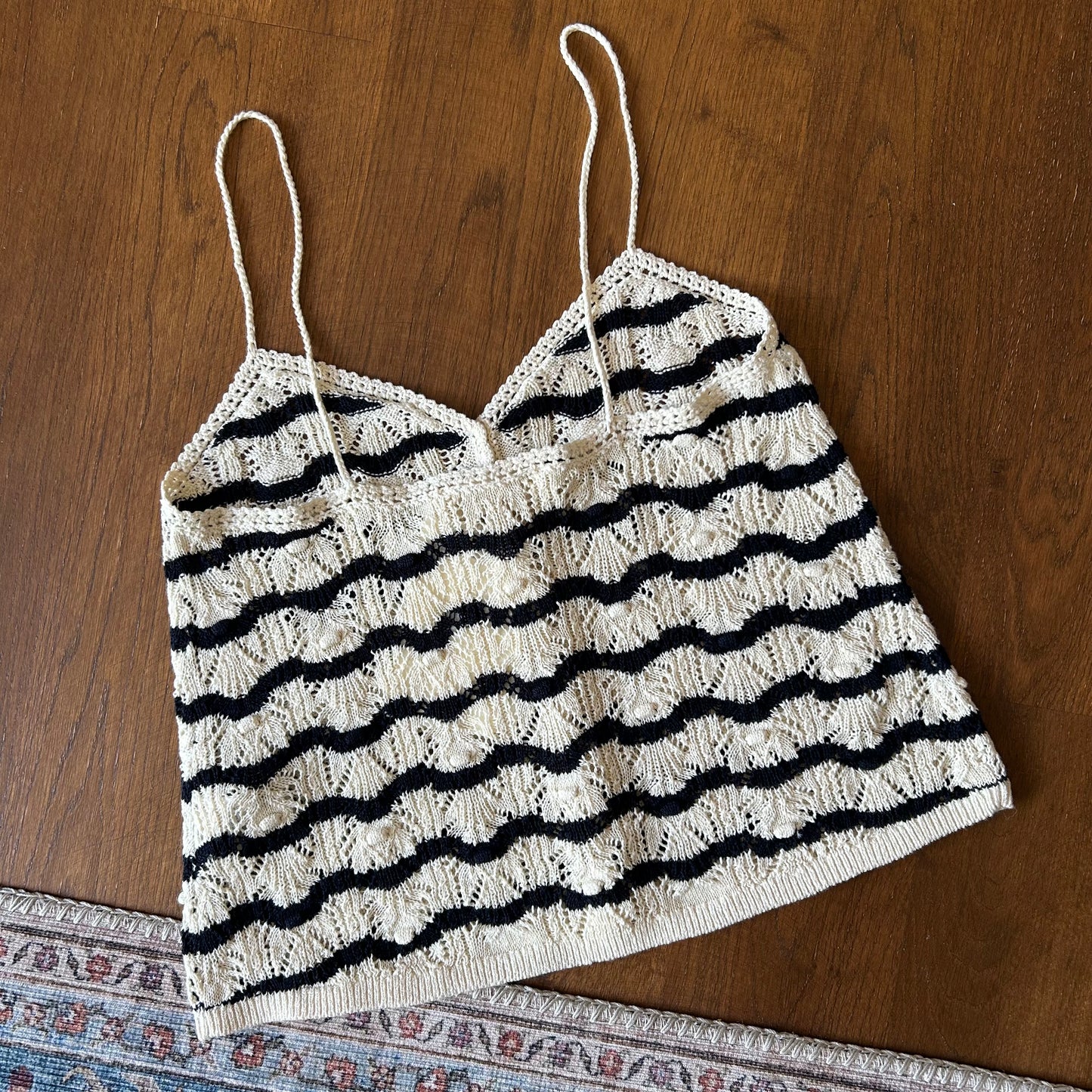 Sèzane Navy and Ecru Buttoned Front Knitted Camisole - XS (UK 6 8) - With Tags