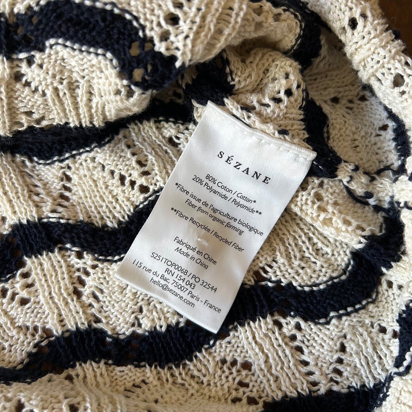 Sèzane Navy and Ecru Buttoned Front Knitted Camisole - XS (UK 6 8) - With Tags