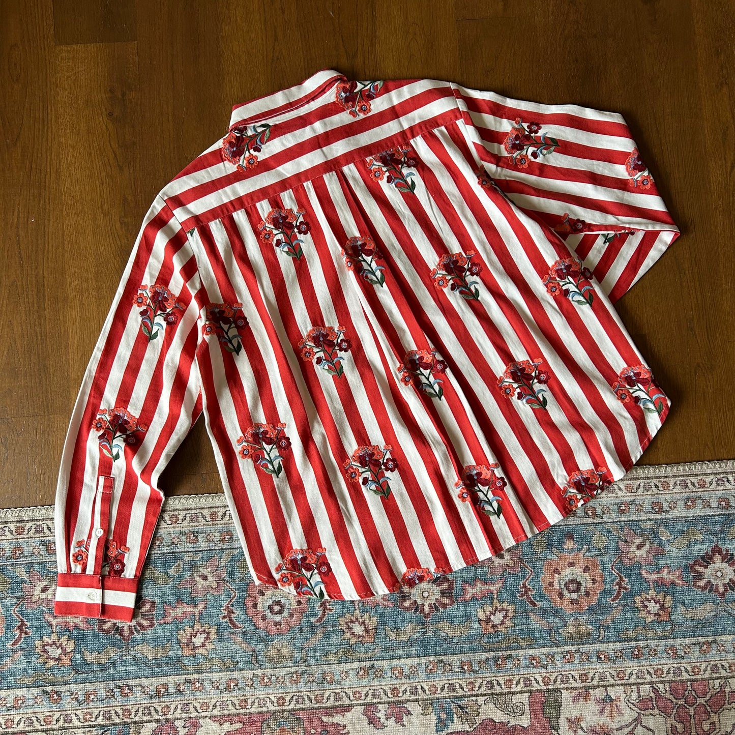 Sèzane Floral Embroidered Striped Shirt - Uk 12 - With Tags