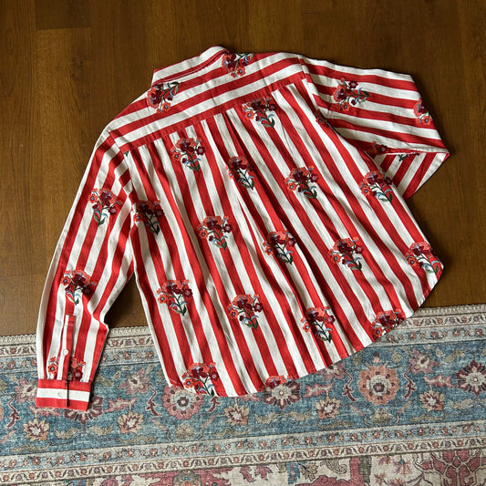 Sèzane Floral Embroidered Striped Shirt - Uk 12 - With Tags