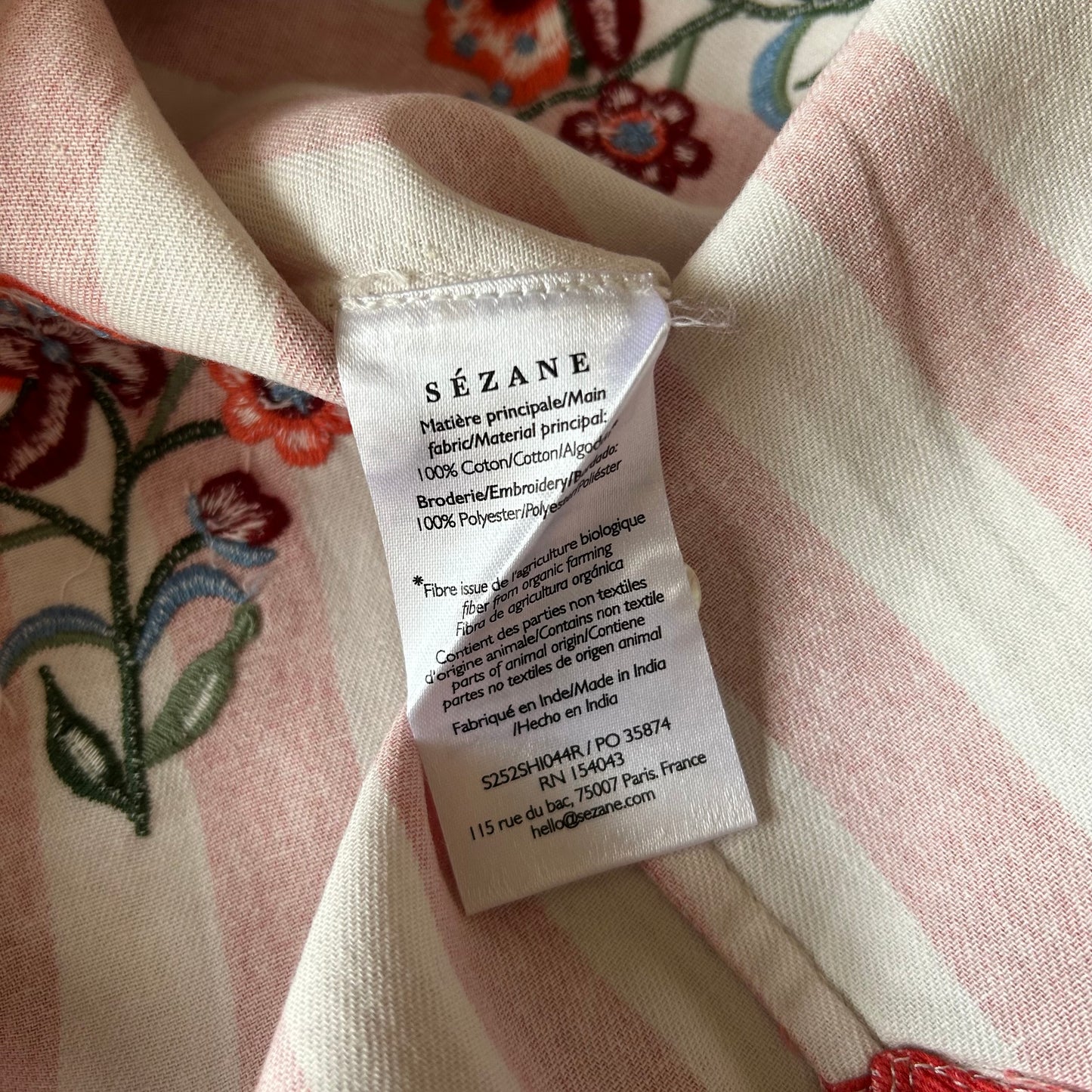 Sèzane Floral Embroidered Striped Shirt - Uk 12 - With Tags