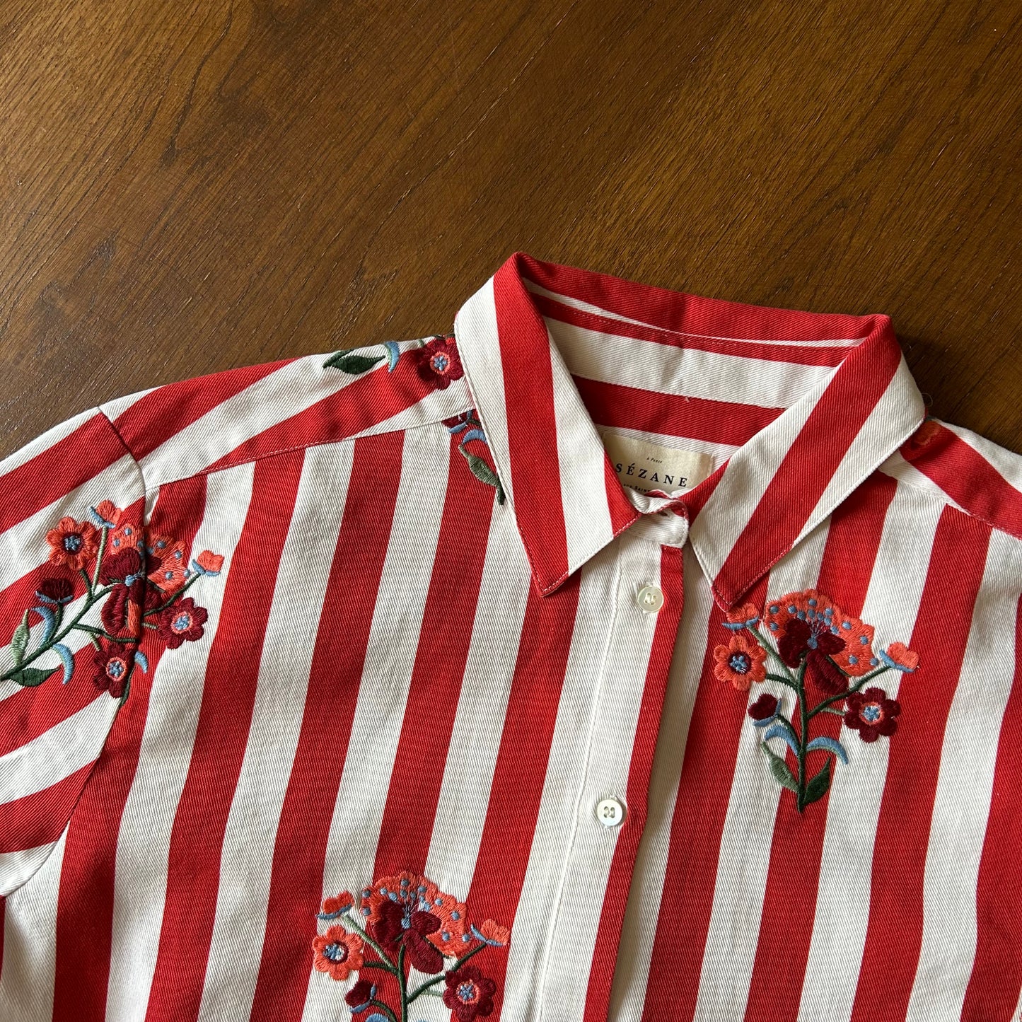 Sèzane Floral Embroidered Striped Shirt - Uk 12 - With Tags