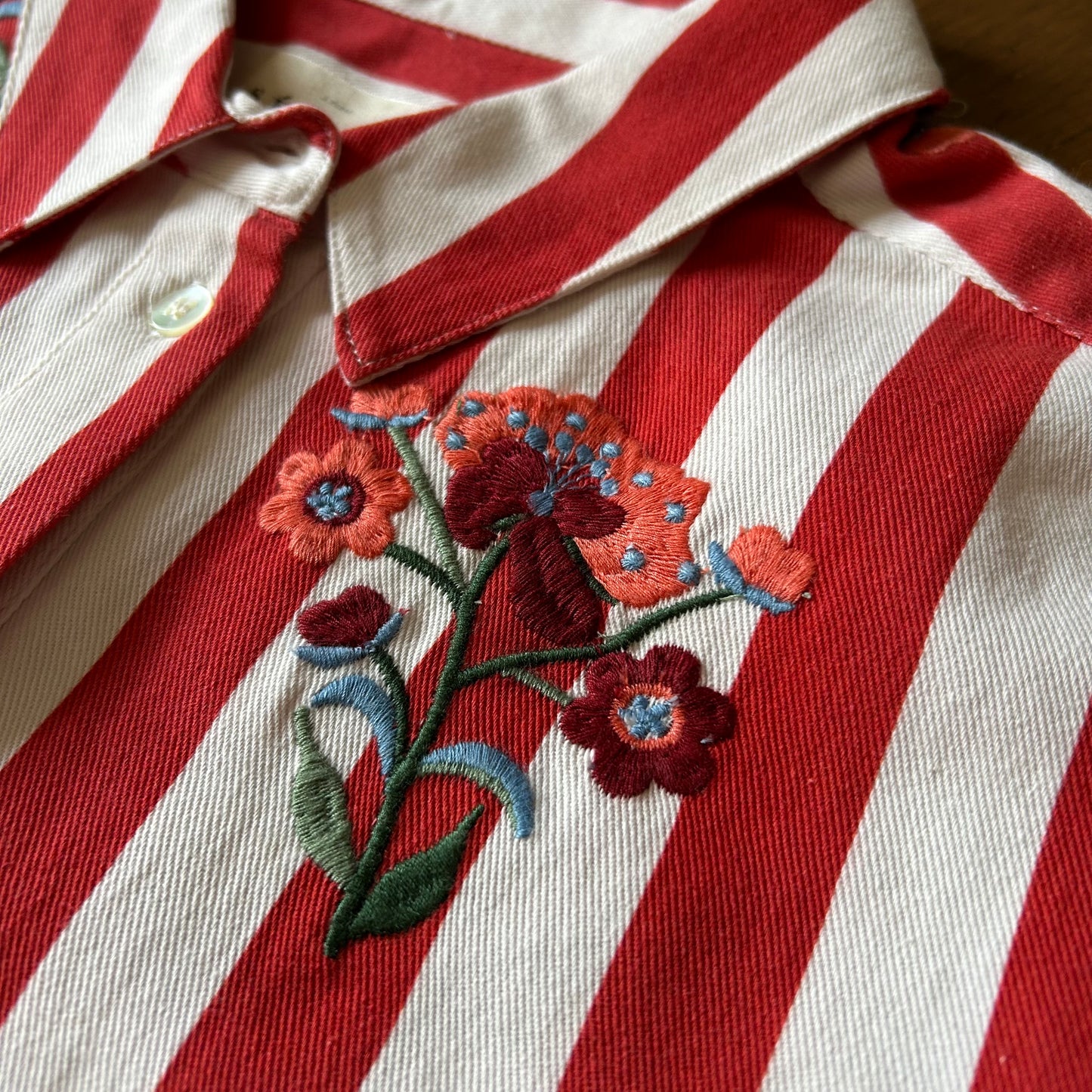 Sèzane Floral Embroidered Striped Shirt - Uk 12 - With Tags