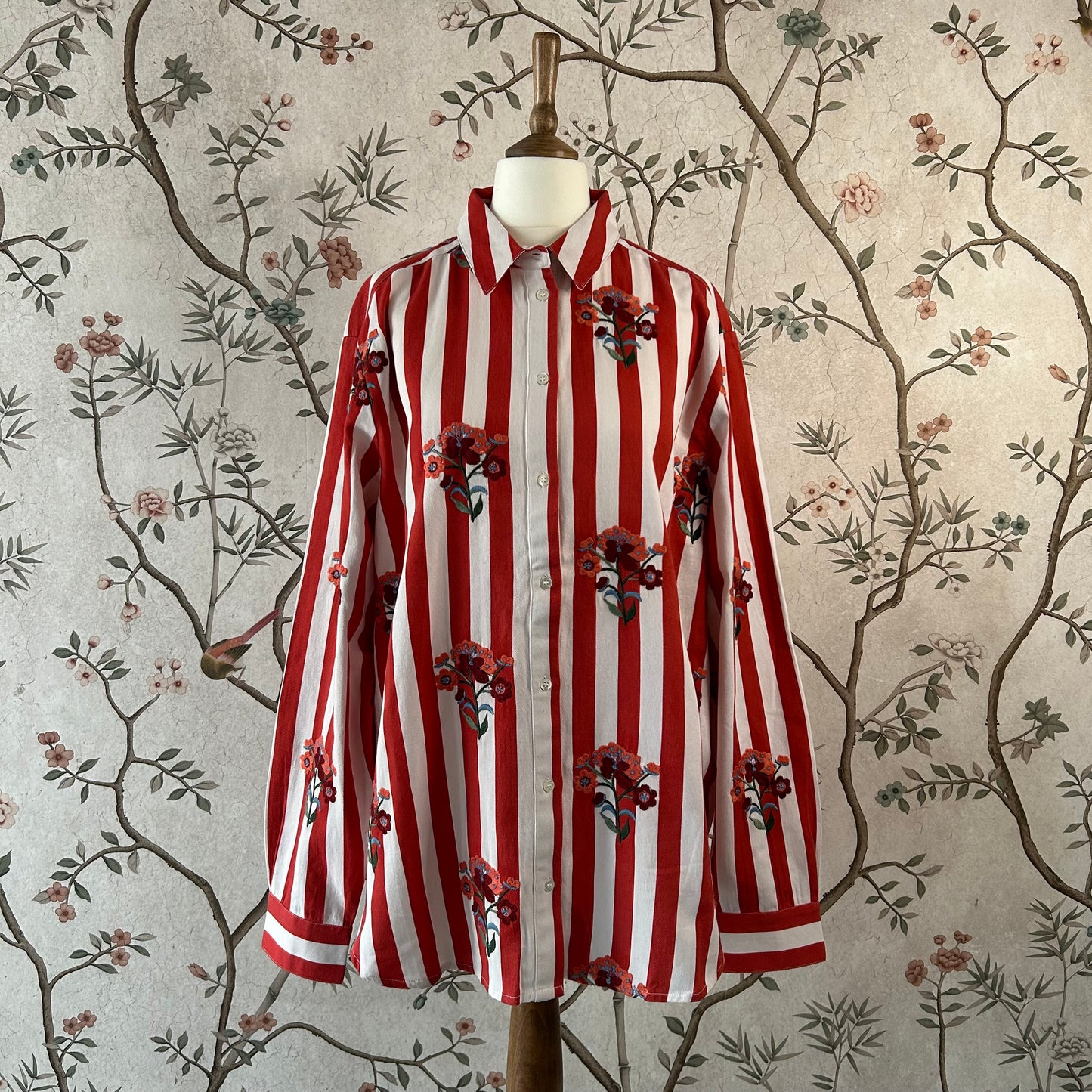 Sèzane Floral Embroidered Striped Shirt - Uk 12 - With Tags