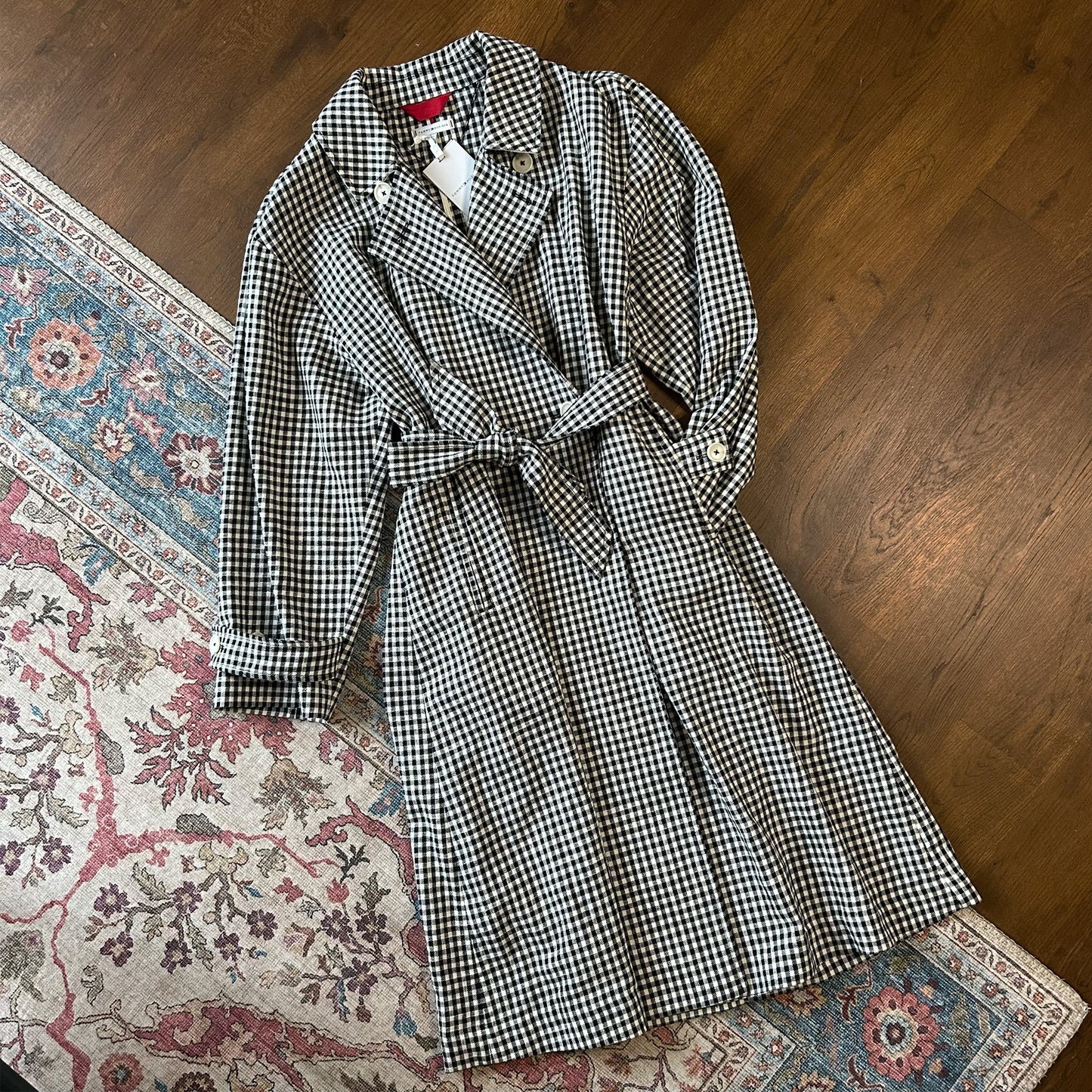 Tommy Hilfiger Textured Cotton Gingham Trench Coat - S/M (UK 8-12)