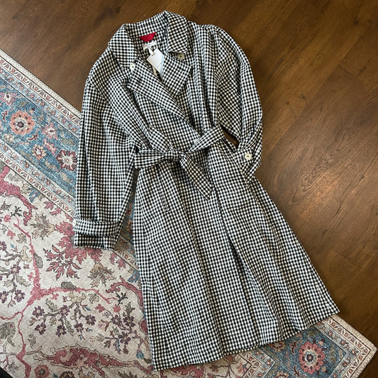 Tommy Hilfiger Textured Cotton Gingham Trench Coat - S/M (UK 8-12)
