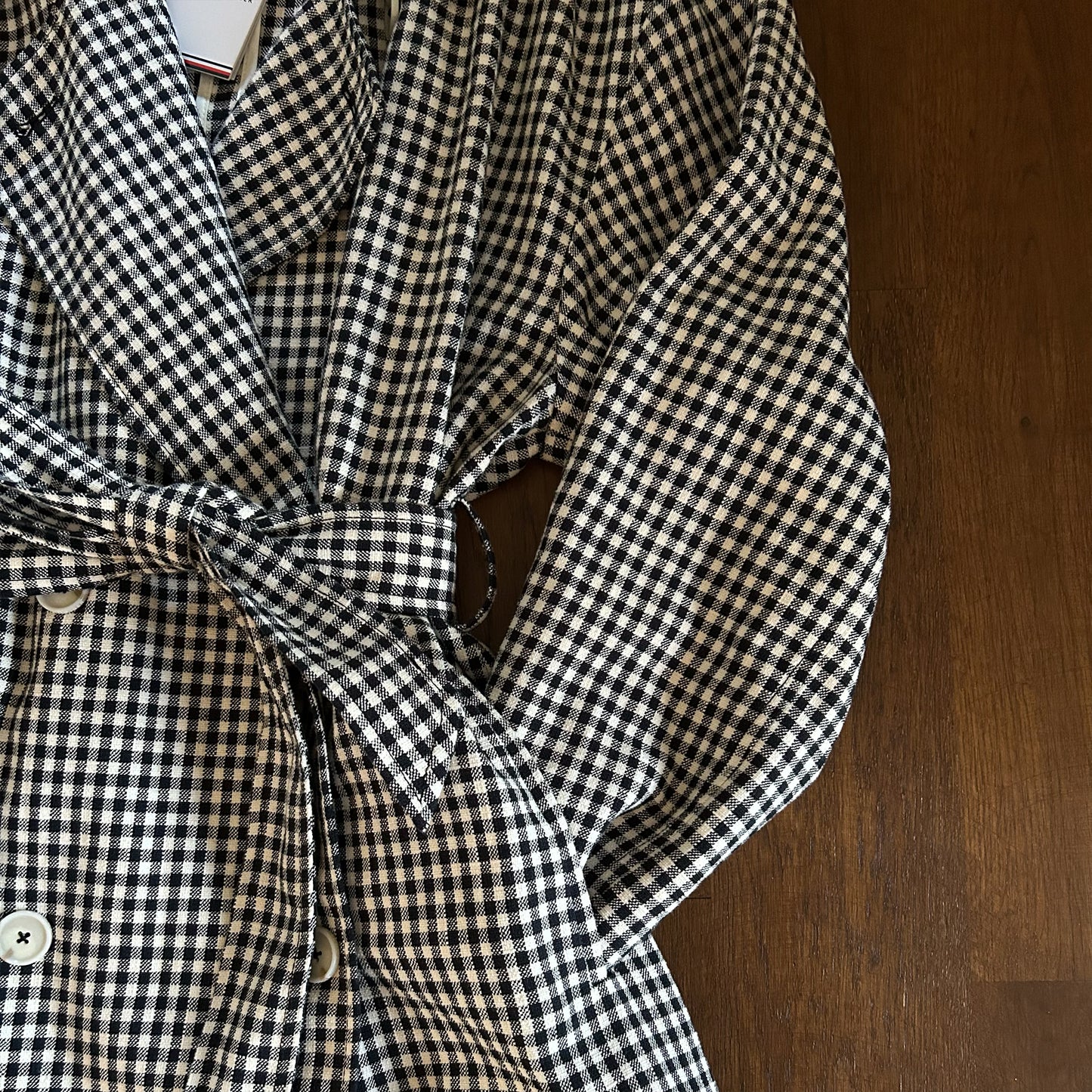 Tommy Hilfiger Textured Cotton Gingham Trench Coat - S/M (UK 8-12)