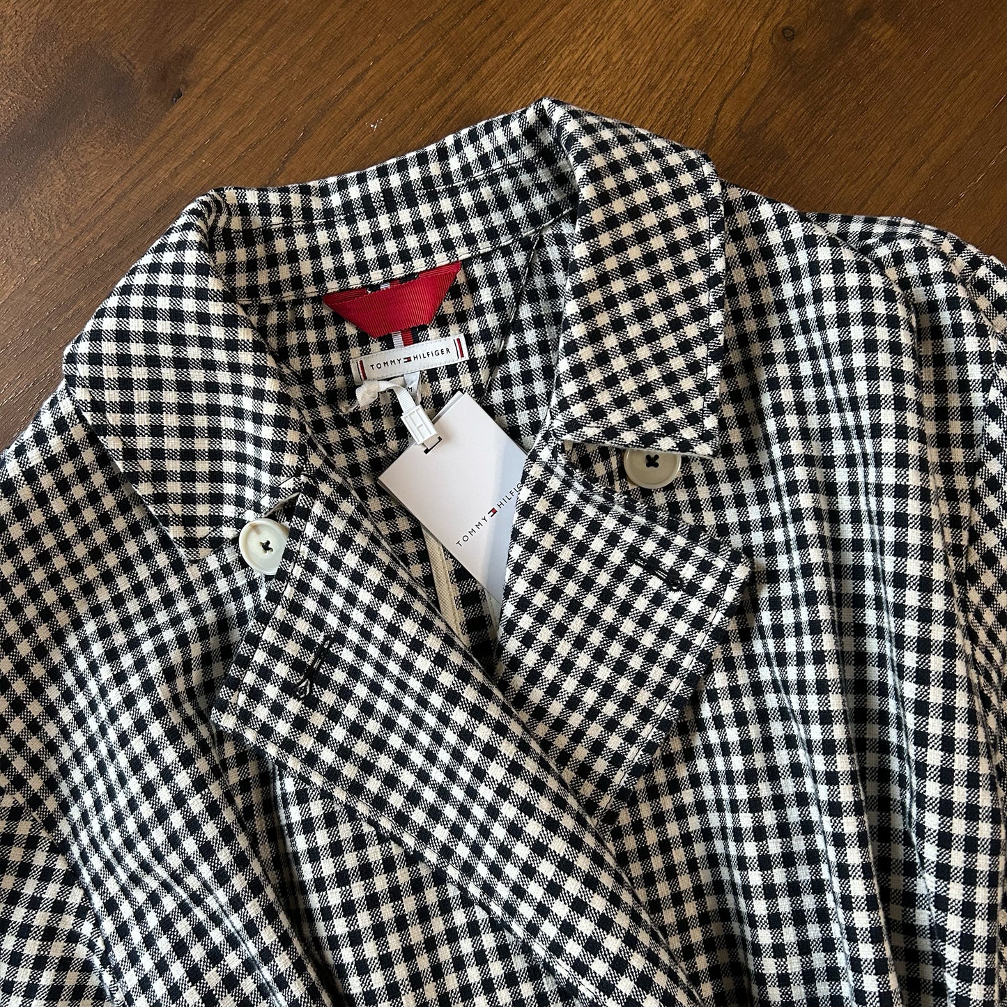 Tommy Hilfiger Textured Cotton Gingham Trench Coat - S/M (UK 8-12)