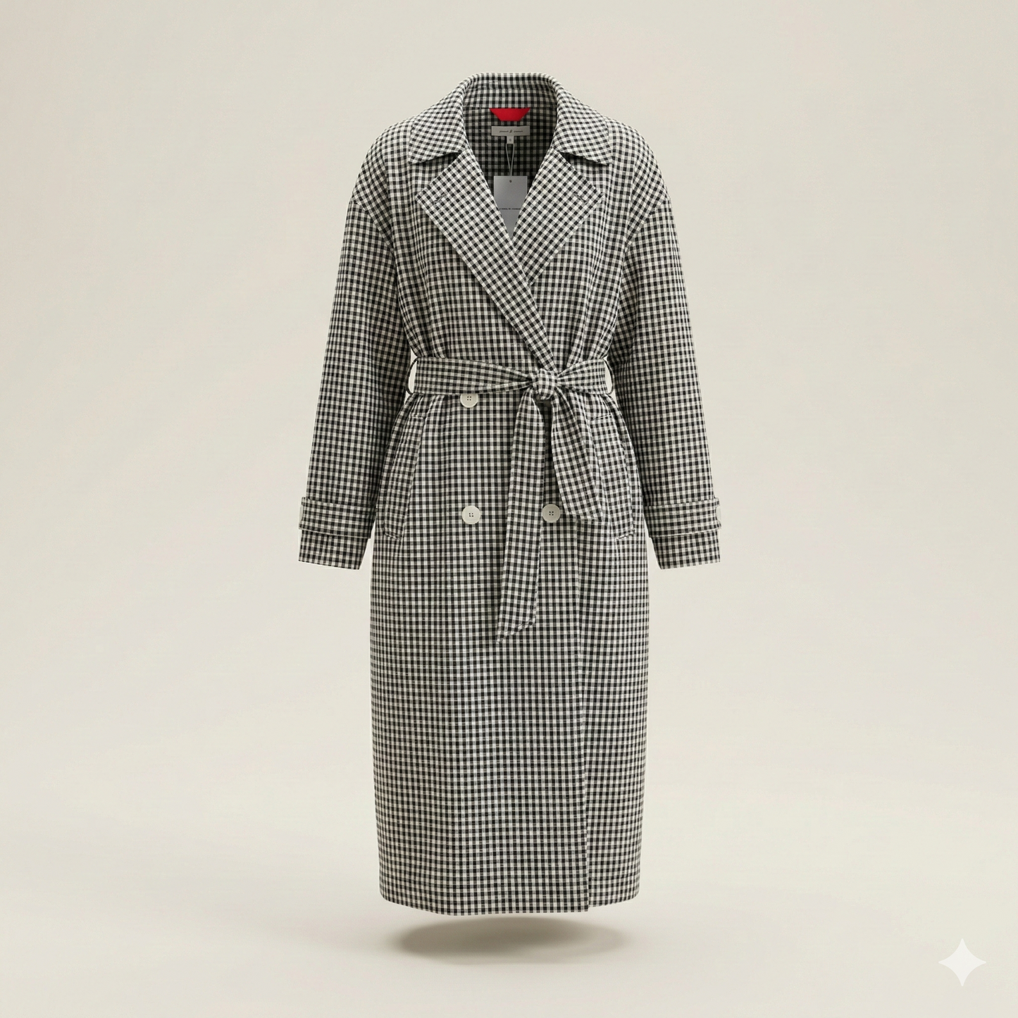 Tommy Hilfiger Textured Cotton Gingham Trench Coat - S/M (UK 8-12)