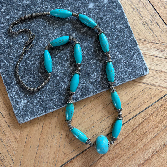 Vintage Moroccan Berber 925 Stamped Genuine Turquoise Statement Necklace (120g)