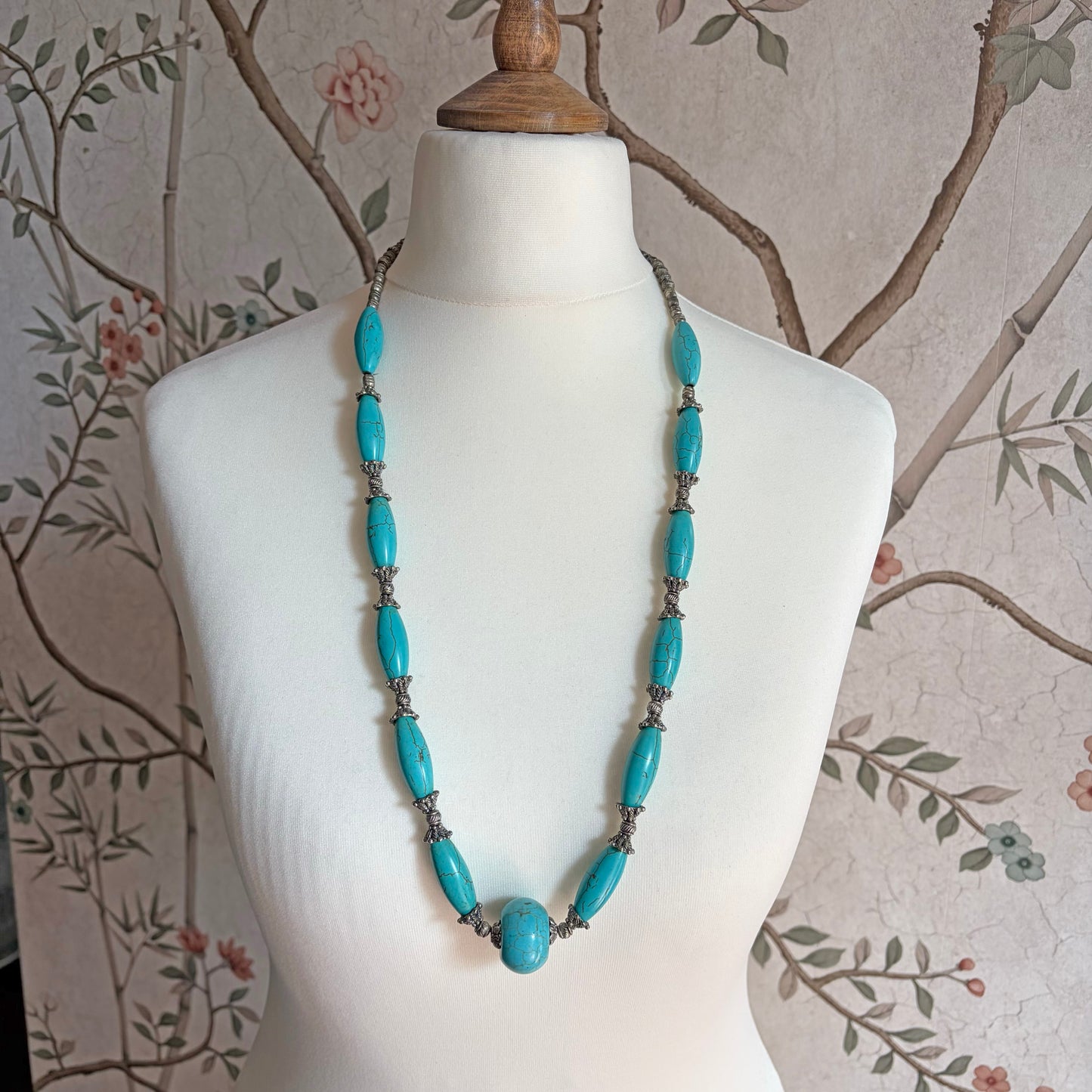 Vintage Moroccan Berber 925 Stamped Genuine Turquoise Statement Necklace (120g)