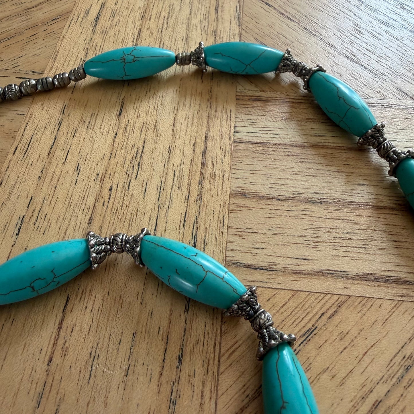 Vintage Moroccan Berber 925 Stamped Genuine Turquoise Statement Necklace (120g)