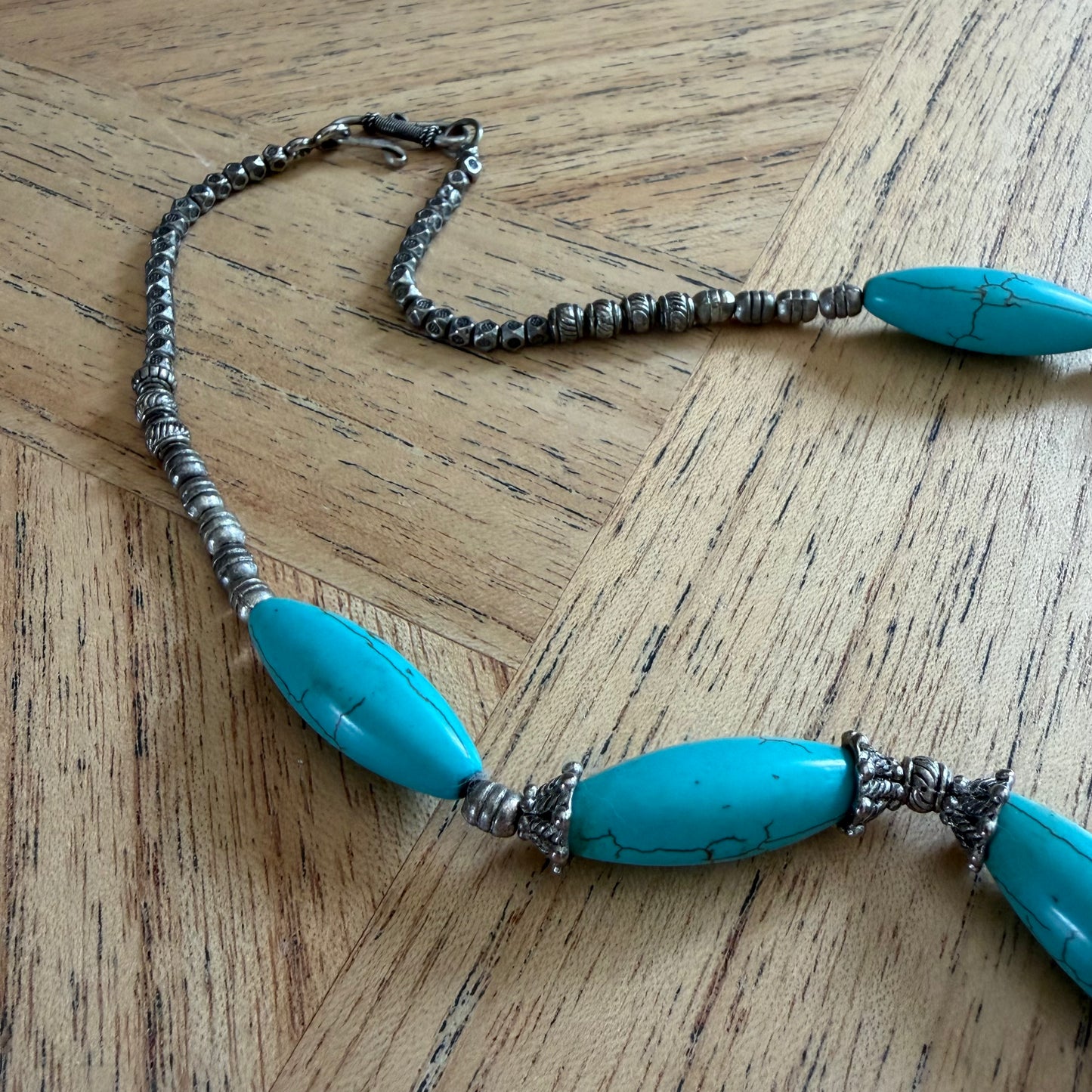 Vintage Moroccan Berber 925 Stamped Genuine Turquoise Statement Necklace (120g)