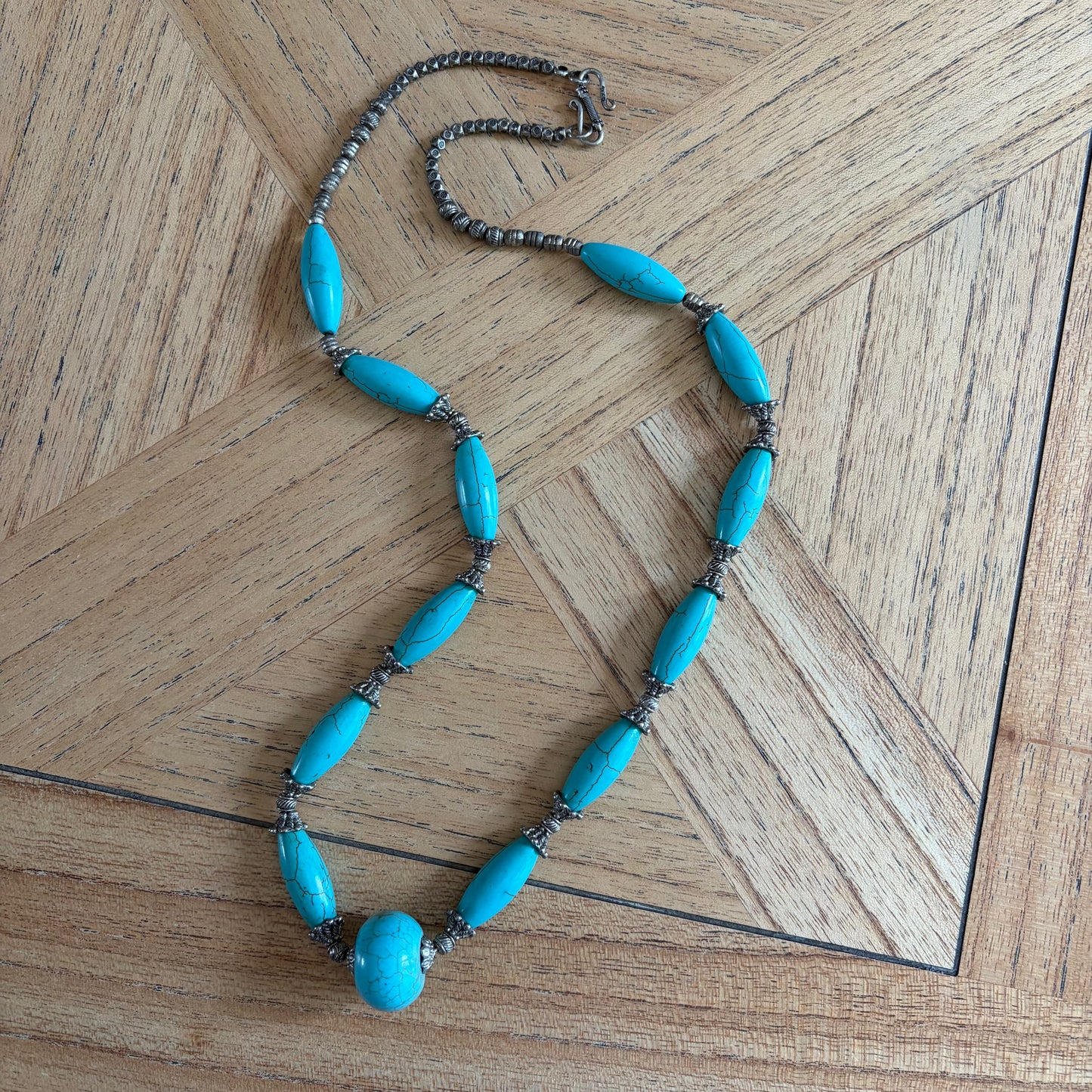 Vintage Moroccan Berber 925 Stamped Genuine Turquoise Statement Necklace (120g)