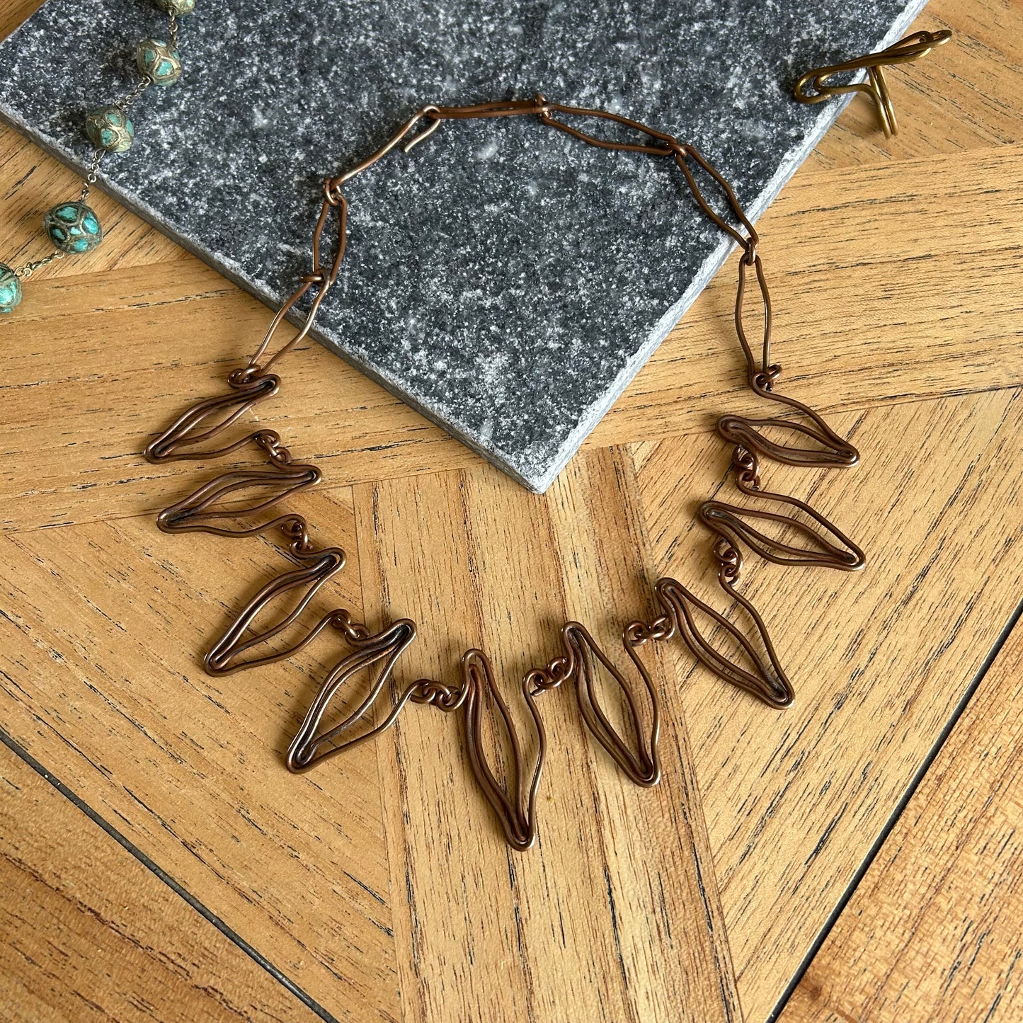 Vintage Mid-Century Sculptural Copper Wire Collar Necklace