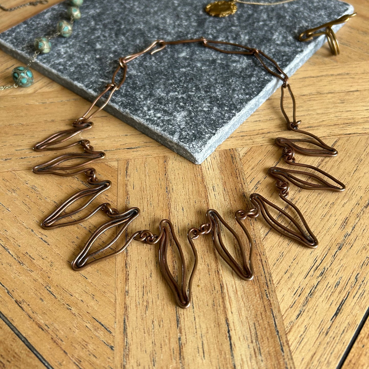 Vintage Mid-Century Sculptural Copper Wire Collar Necklace