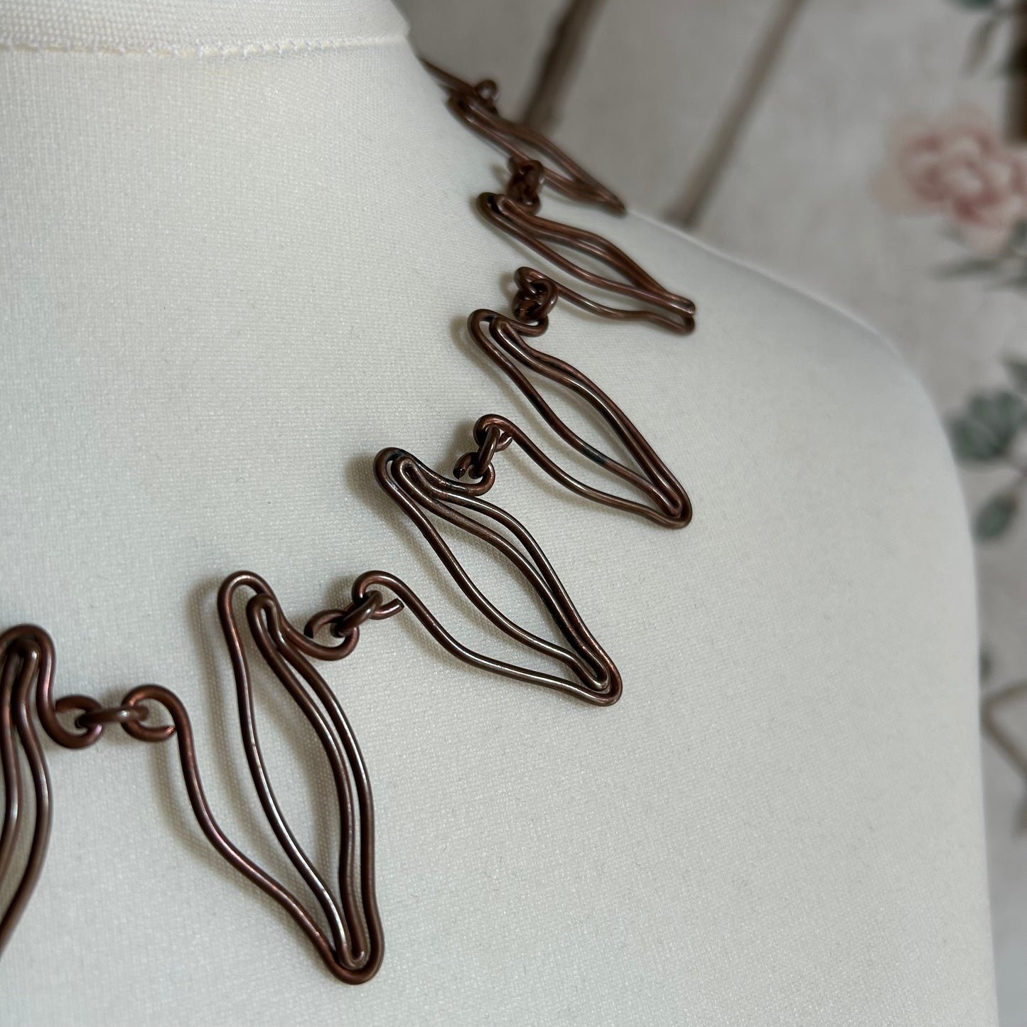 Vintage Mid-Century Sculptural Copper Wire Collar Necklace