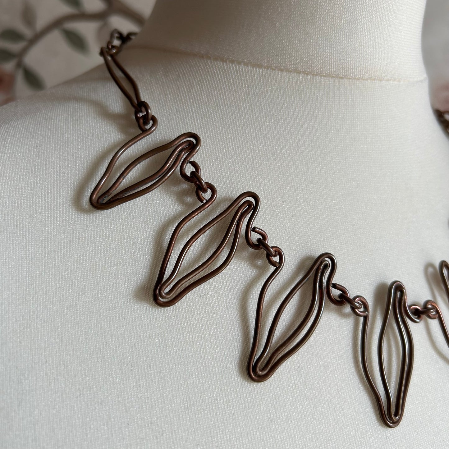 Vintage Mid-Century Sculptural Copper Wire Collar Necklace