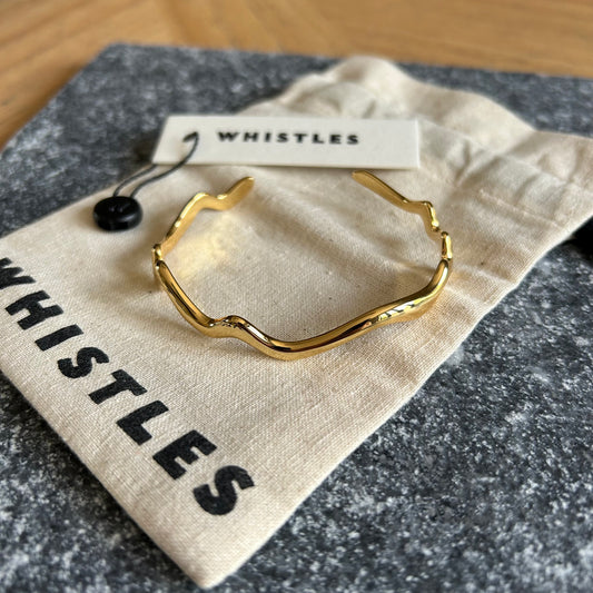 Whistles Gold-Tone Organic Sculptural Wavy Bangle Bracelet - With Tags